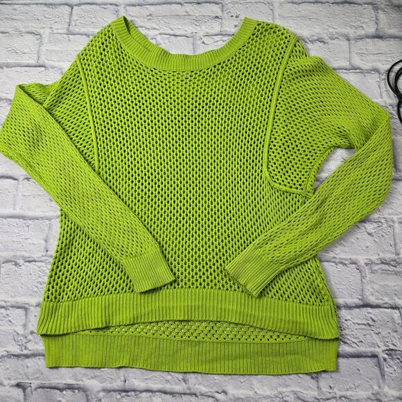 Katherine Barclay Montreal Sweater Lime Green size Medium Open Knit Mesh Hi Lo - Picture 2 of 11